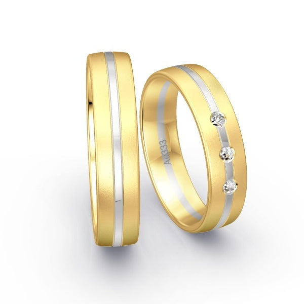 Trauringe Gelbgold 333 / Weissgold 333 mit 0.06 ct. Brillanten GR15002