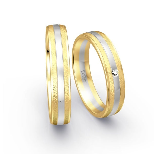 Trauringe Gelbgold 333 / Weissgold 333 mit 0.015 ct. Brillanten GR15030