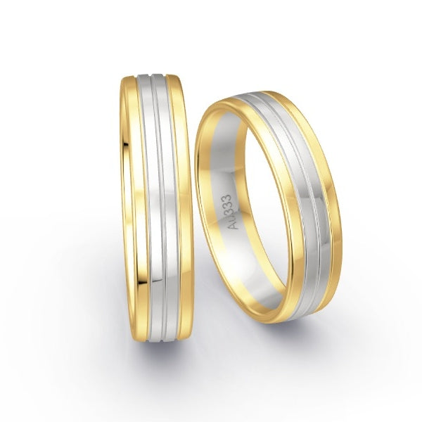 Trauringe Gelbgold 333 / Weissgold 333 ohne Steine GR15104