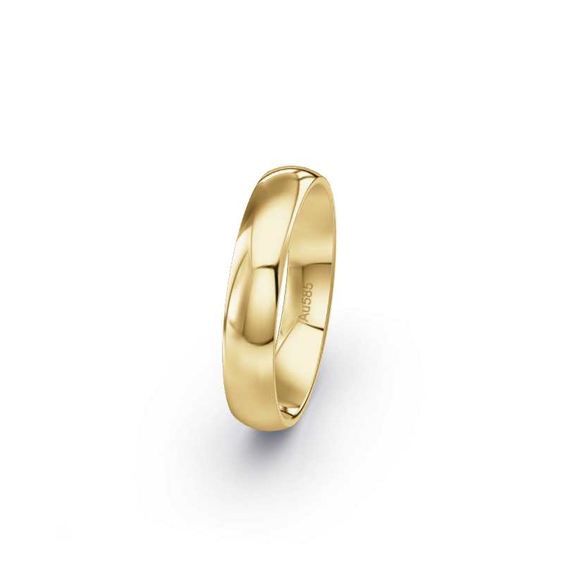 Hochwertige Trauringe aus Gelbgold 585. Die Oberfläche ist Poliert.
            Der Damenring hat einen Steinbesatz von 0 .