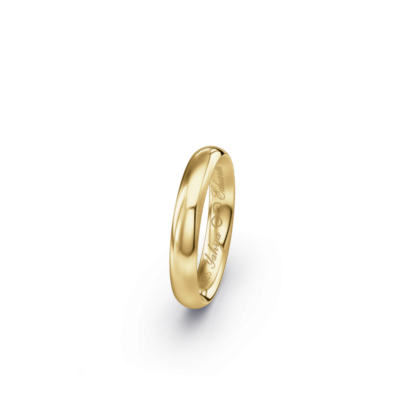 Hochwertige Trauringe aus Gelbgold 585. Die Oberfläche ist Poliert.
            Der Damenring hat einen Steinbesatz von 0 .