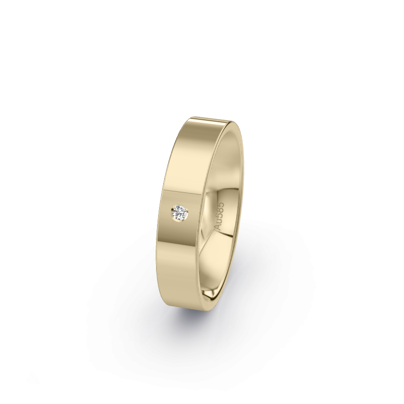 Hochwertige Trauringe aus Champagnergold 585. Die Oberfläche ist Poliert.
            Der Damenring hat einen Steinbesatz von 0.015 Brillianten.