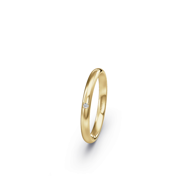 Hochwertige Trauringe aus Gelbgold 333. Die Oberfläche ist Poliert.
            Der Damenring hat einen Steinbesatz von 0.01 Brillianten.