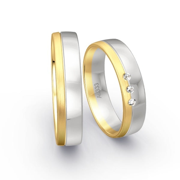 Trauringe Gelbgold 333 / Weissgold 333 mit 0.03 ct. Brillanten GR15263