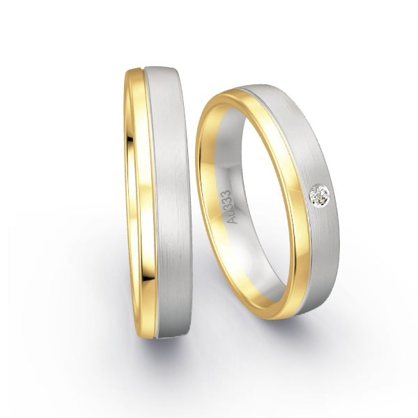 Trauringe Gelbgold 333 / Weissgold 333 mit 0.02 ct. Brillanten GR15337