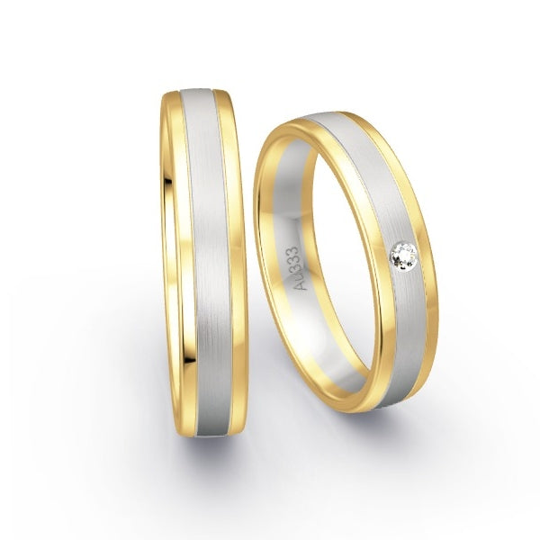 Trauringe Gelbgold 333 / Weissgold 333 mit 0.02 ct. Brillanten GR15455