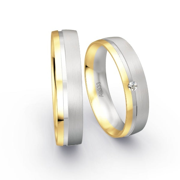 Trauringe Gelbgold 333 / Weissgold 333 mit 0.02 ct. Brillanten GR15512