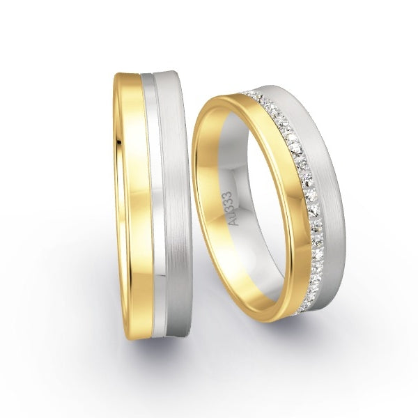 Trauringe Gelbgold 333 / Weissgold 333 mit 0.235 ct. Brillanten GR15590