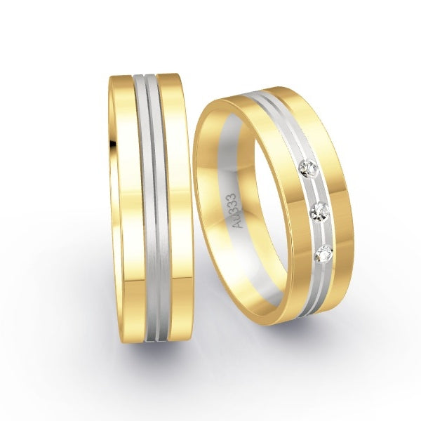 Trauringe Gelbgold 333 / Weissgold 333 mit 0.045 ct. Brillanten GR15633