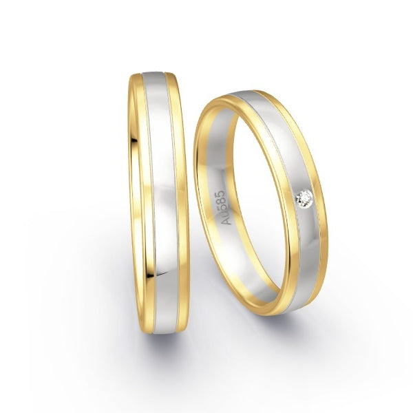 Trauringe Gelbgold 585 / Weissgold 585 mit 0.01 ct. Brillanten GR14875
