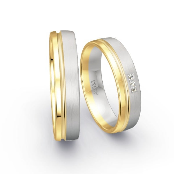 Trauringe Gelbgold 333 / Weissgold 333 mit 0.015 ct. Brillanten GR14959