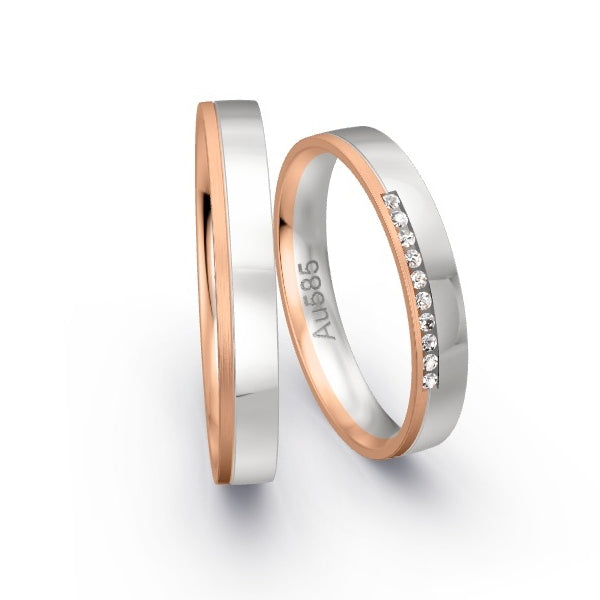 Trauringe Rotgold 585 / Weissgold 585 mit 0.05 ct. Brillanten GR24235