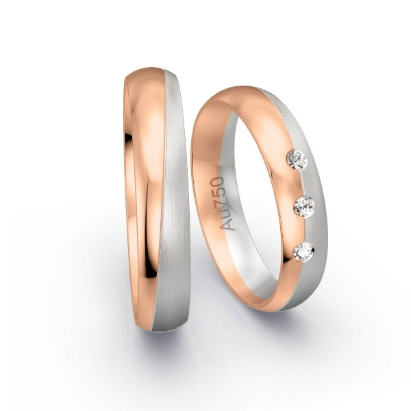 Trauringe Rotgold 750 / Weissgold 750 mit 0.06 ct. Brillanten GR24254