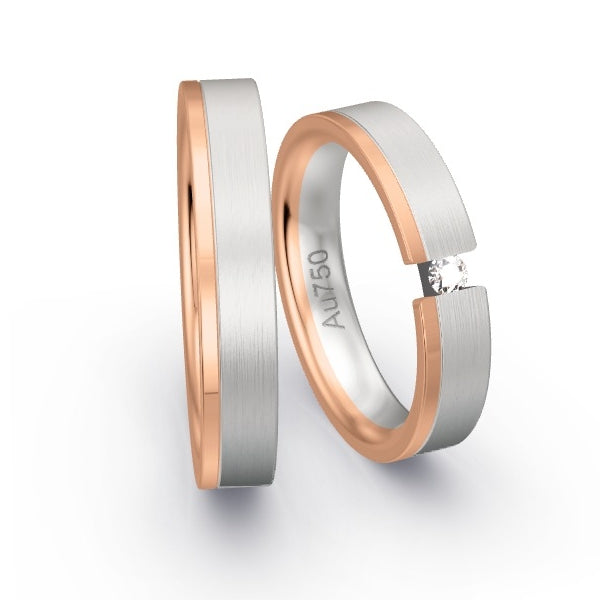 Trauringe Rotgold 750 / Weissgold 750 mit 0.07 ct. Brillanten GR24436