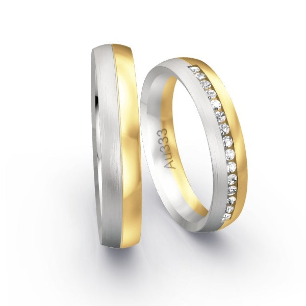 Trauringe Weissgold 333 / Gelbgold 333 mit 0.15 ct. Brillanten GR24440