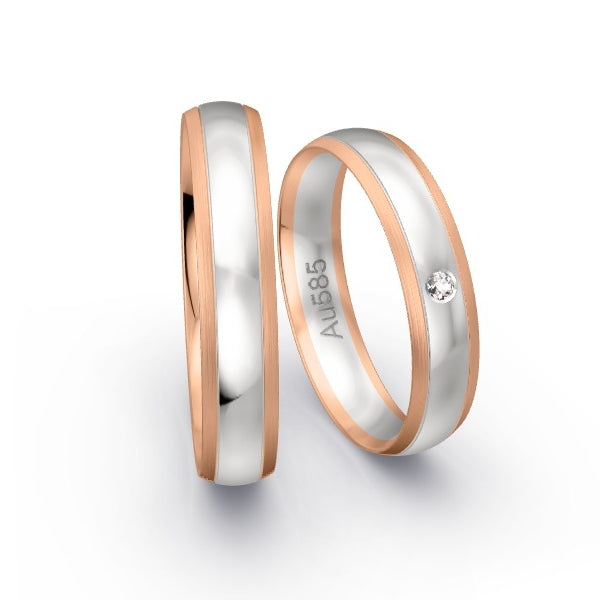 Trauringe Rotgold 585 / Weissgold 585 mit 0.02 ct. Brillanten GR24493