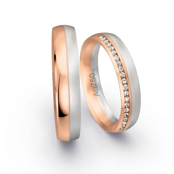 Trauringe Rotgold 750 / Weissgold 750 mit 0.105 ct. Brillanten GR24542