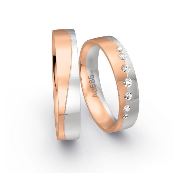 Trauringe Rotgold 585 / Weissgold 585 mit 0.08 ct. Brillanten GR24553