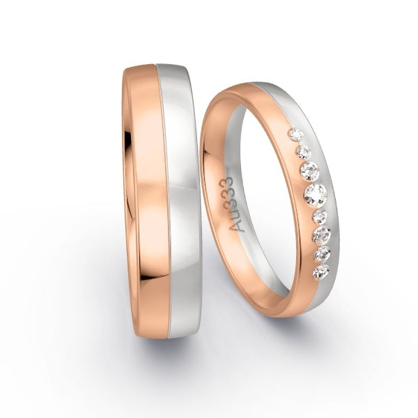 Trauringe Rotgold 333 / Weissgold 333 mit 0.095 ct. Brillanten GR24564