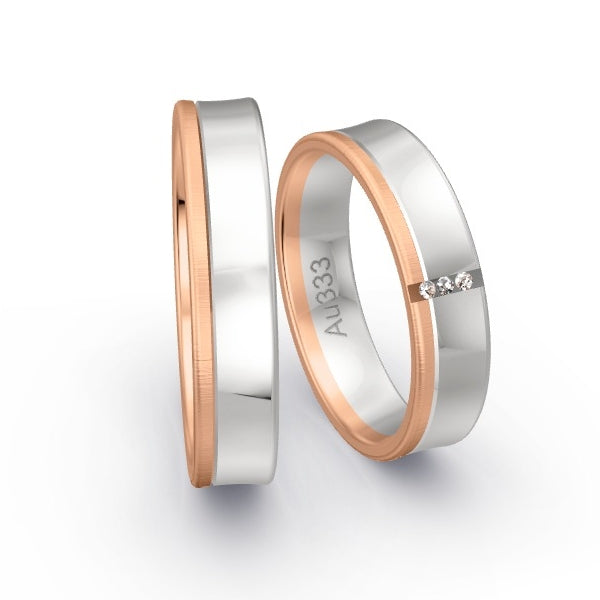 Trauringe Rotgold 333 / Weissgold 333 mit 0.015 ct. Brillanten GR24624