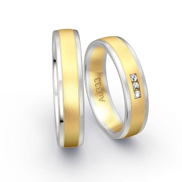 Trauringe Weissgold 333 / Gelbgold 333 mit 0.045 ct. Brillanten GR24636