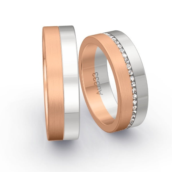Trauringe Rotgold 333 / Weissgold 333 mit 0.255 ct. Brillanten GR24654