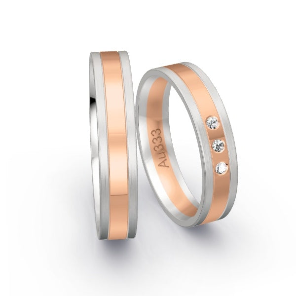 Trauringe Weissgold 333 / Rotgold 333 mit 0.045 ct. Brillanten GR24668