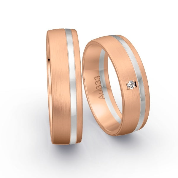 Trauringe Rotgold 333 / Weissgold 333 mit 0.02 ct. Brillanten GR24926