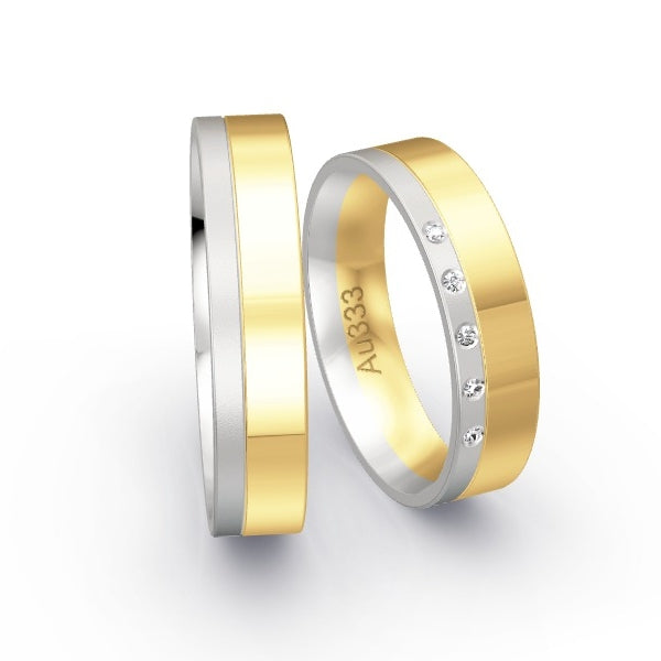 Trauringe Weissgold 333 / Gelbgold 333 mit 0.025 ct. Brillanten GR24938