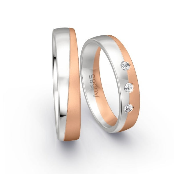 Trauringe Weissgold 585 / Rotgold 585 mit 0.09 ct. Brillanten GR25006