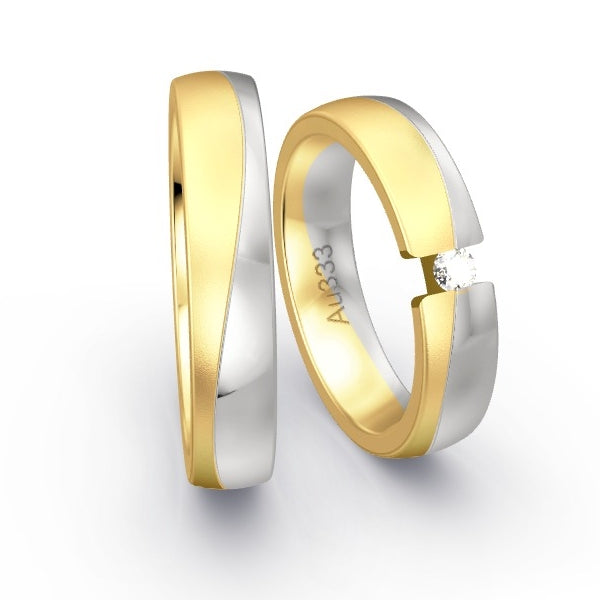 Trauringe Gelbgold 333 / Weissgold 333 mit 0.09 ct. Brillanten GR25016