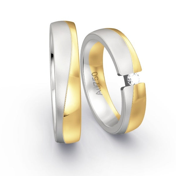 Trauringe Weissgold 750 / Gelbgold 750 mit 0.09 ct. Brillanten GR25023