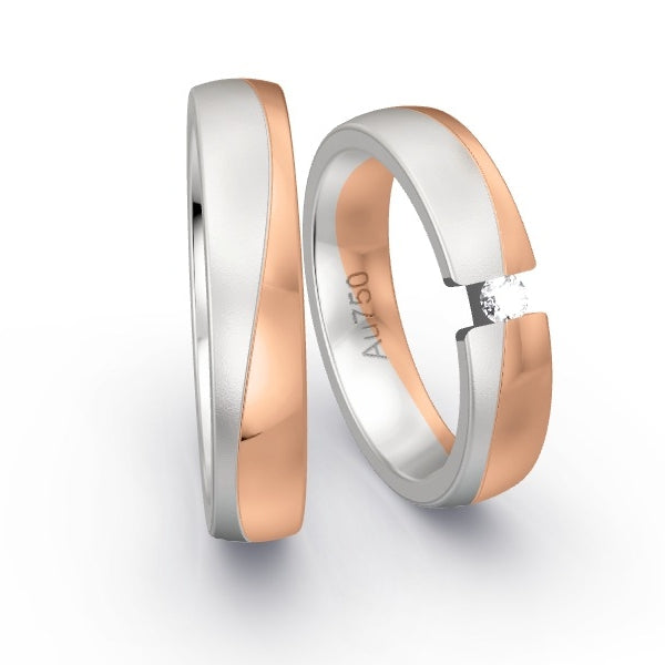 Trauringe Weissgold 750 / Rotgold 750 mit 0.09 ct. Brillanten GR25025