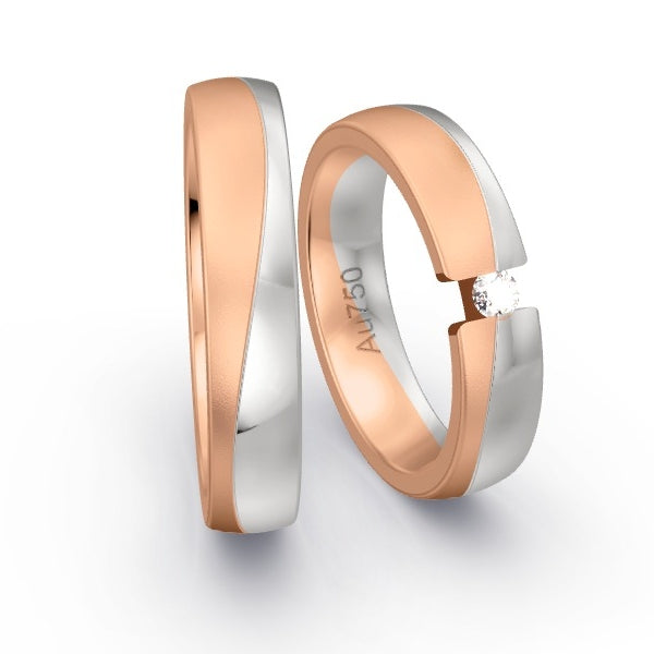 Trauringe Rotgold 750 / Weissgold 750 mit 0.09 ct. Brillanten GR25026