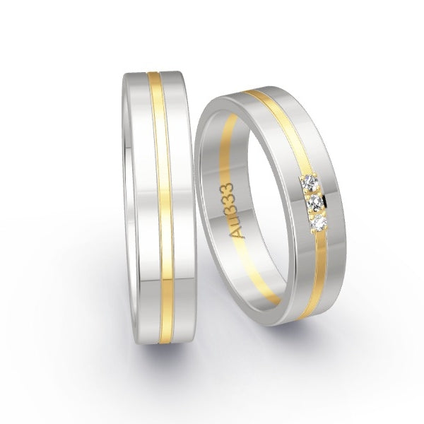 Trauringe Weissgold 333 / Gelbgold 333 mit 0.045 ct. Brillanten GR25046