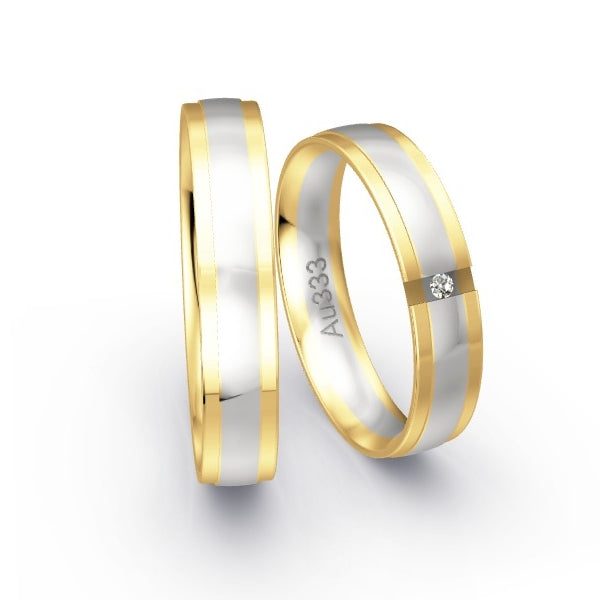 Trauringe Gelbgold 333 / Weissgold 333 mit 0.015 ct. Brillanten GR25063