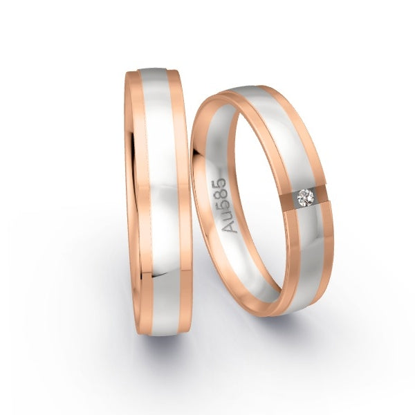 Trauringe Rotgold 585 / Weissgold 585 mit 0.015 ct. Brillanten GR25069