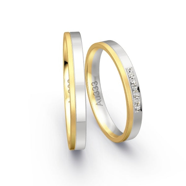 Trauringe Gelbgold 333 / Weissgold 333 mit 0.035 ct. Brillanten GR25078