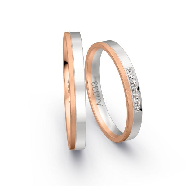 Trauringe Rotgold 333 / Weissgold 333 mit 0.035 ct. Brillanten GR25080