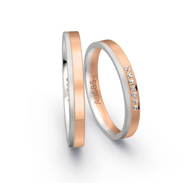 Trauringe Weissgold 585 / Rotgold 585 mit 0.035 ct. Brillanten GR25083