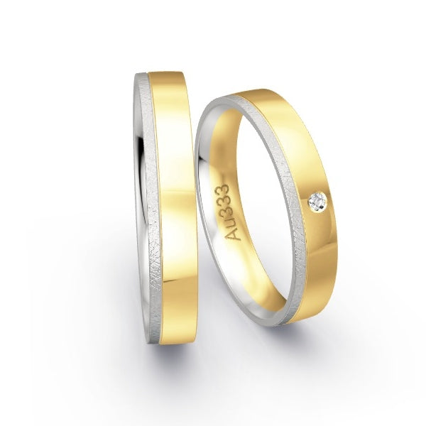 Trauringe Weissgold 333 / Gelbgold 333 mit 0.015 ct. Brillanten GR25092