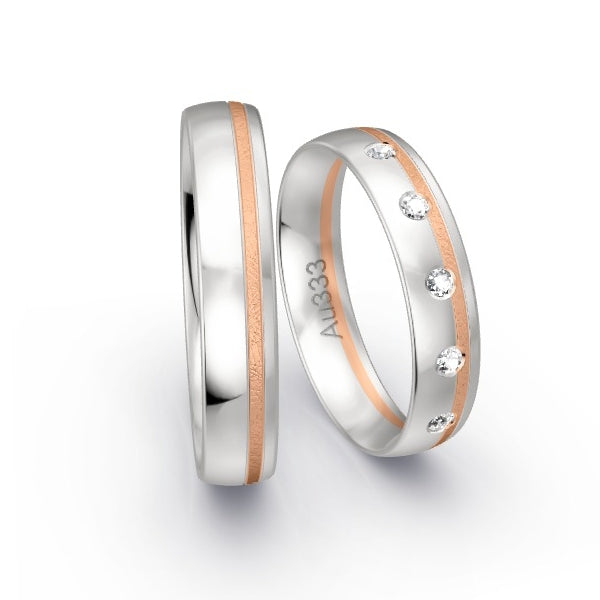 Trauringe Weissgold 333 / Rotgold 333 mit 0.1 ct. Brillanten GR25156