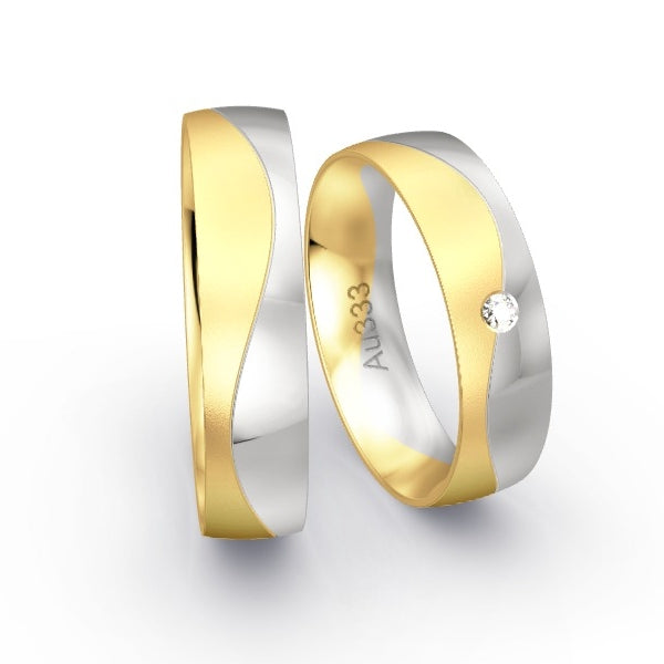 Trauringe Gelbgold 333 / Weissgold 333 mit 0.03 ct. Brillanten GR25244