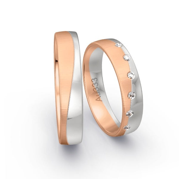 Trauringe Rotgold 333 / Weissgold 333 mit 0.06 ct. Brillanten GR25261