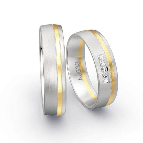 Trauringe Weissgold 333 / Gelbgold 333 mit 0.05 ct. Brillanten GR25305