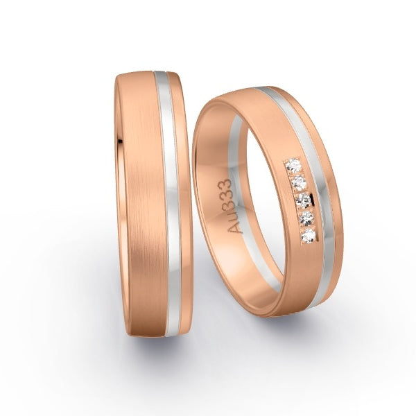 Trauringe Rotgold 333 / Weissgold 333 mit 0.05 ct. Brillanten GR25308