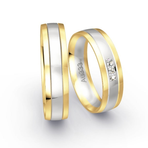 Trauringe Gelbgold 333 / Weissgold 333 mit 0.06 ct. Brillanten GR25321