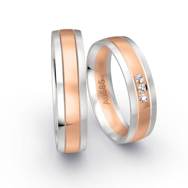 Trauringe Weissgold 585 / Rotgold 585 mit 0.06 ct. Brillanten GR25326