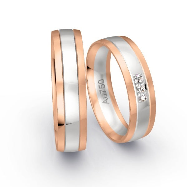 Trauringe Rotgold 750 / Weissgold 750 mit 0.06 ct. Brillanten GR25331