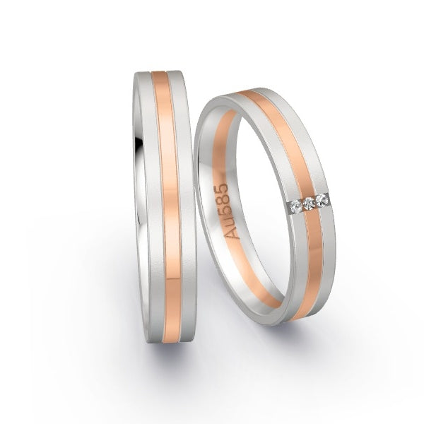 Trauringe Weissgold 585 / Rotgold 585 mit 0.015 ct. Brillanten GR25356